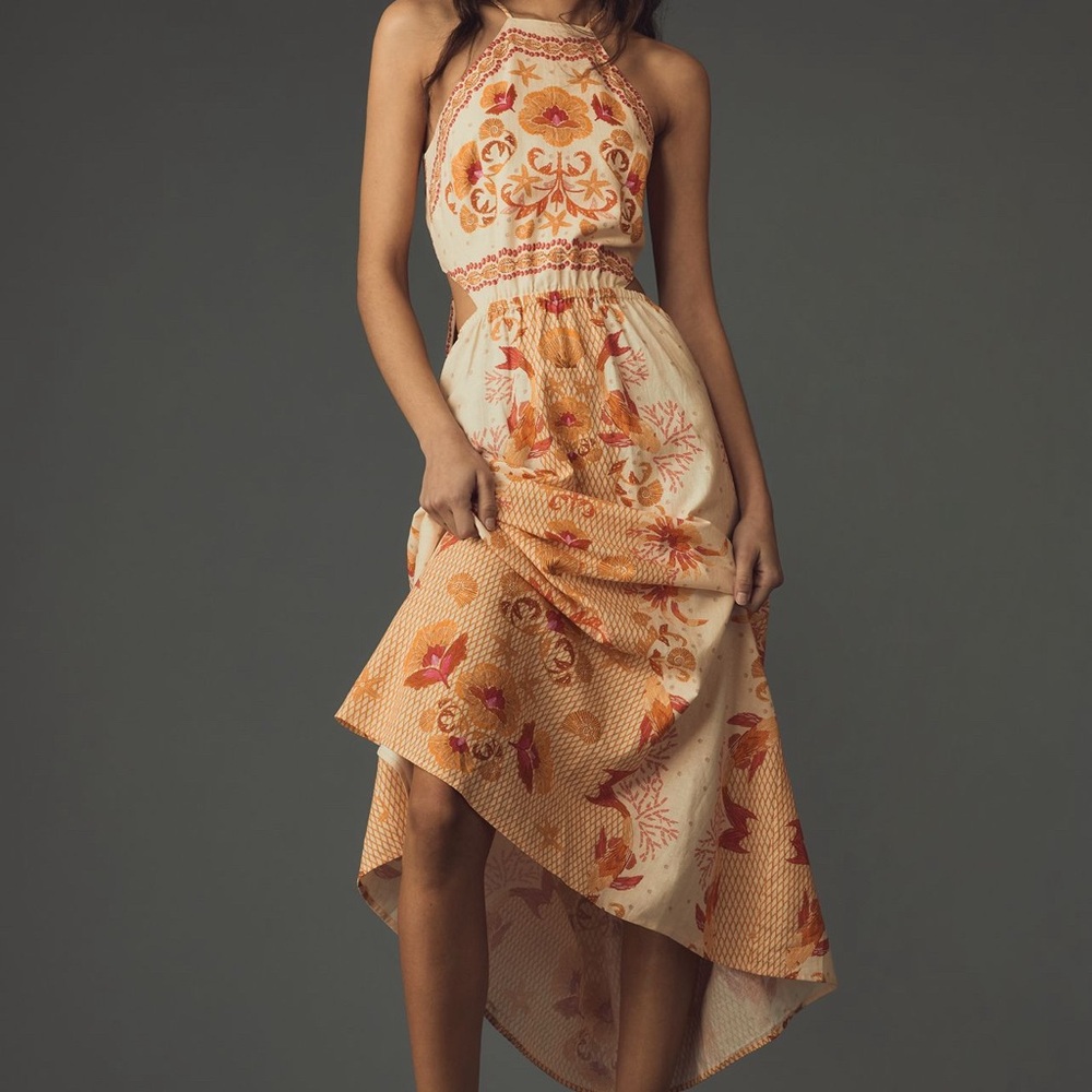 FARM Rio Cream and Orange High Low Dress